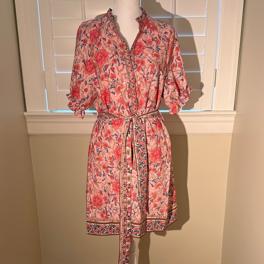 Avara Floral Pink Belted Tunic Dress